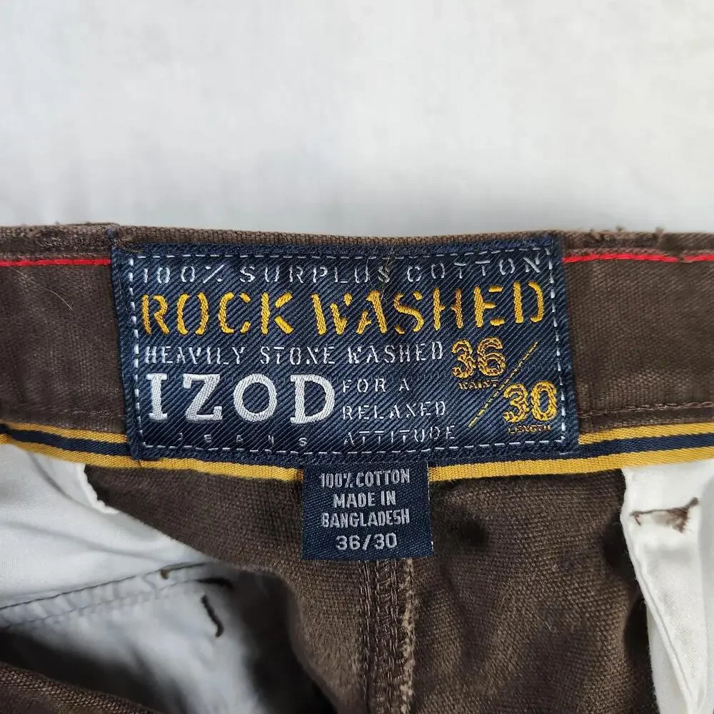 Izod Rock Washed Brown Denim Jeans‎ Size 36x30 Surplus Cotton Relaxed